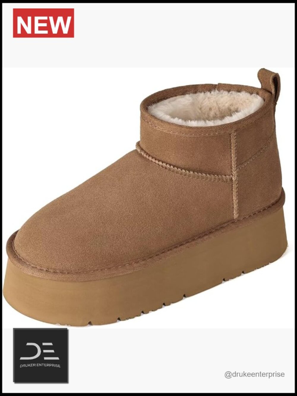 Genuine Suede Ankle Platform Boots for Women Winter Snow Boots with Faux Fur